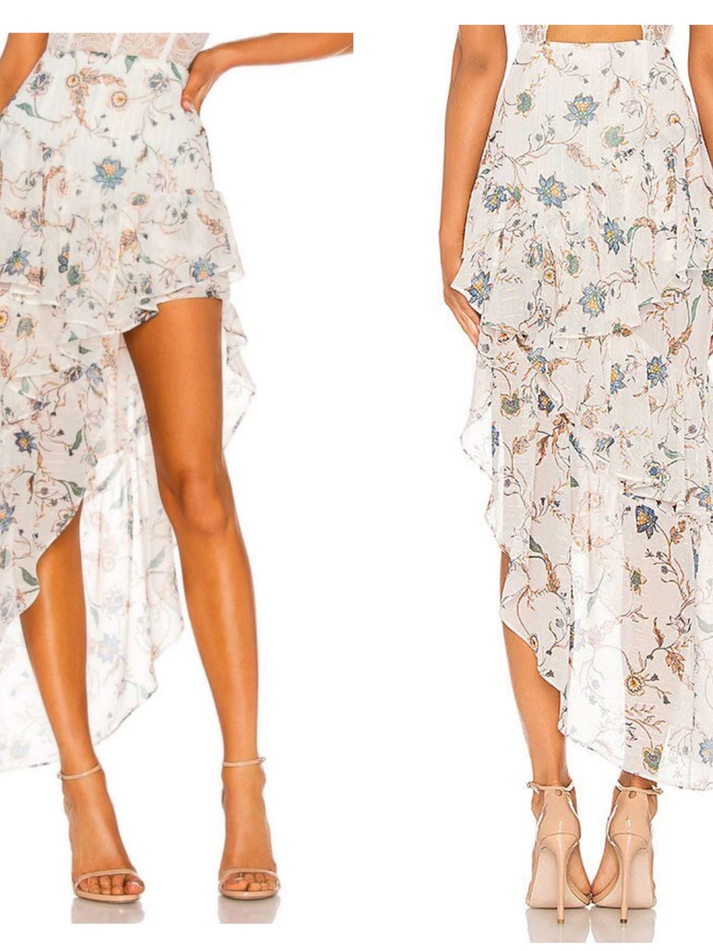 FOR LOVE & LEMONS Romy Tiered Maxi Skirt in Lurex Floral